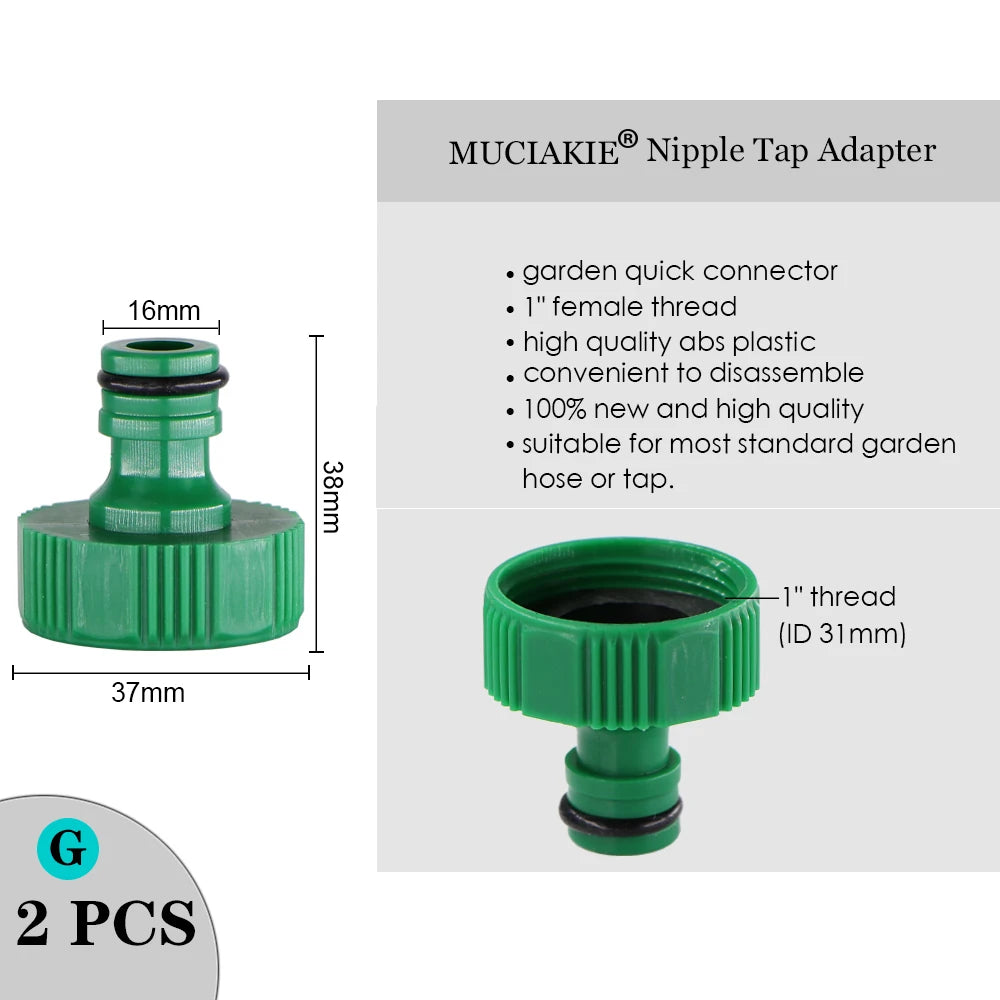 MUCIAKIE Variety Style Garden Tap 1/2" 3/4" Male Female Thread Nipple Joint 1/4" Hose Quick Connector Irrigation Water Splitters