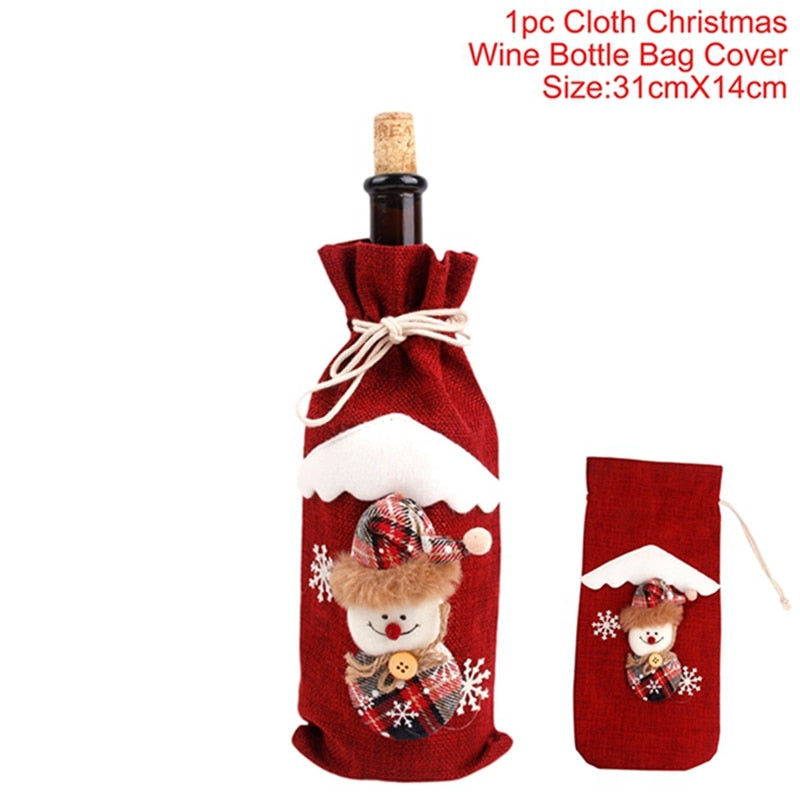 Christmas Wine Bottle Cover Merry Christmas Decor for Home 2023 Navidad Noel Christmas Ornaments Xmas Happy New Year 2024