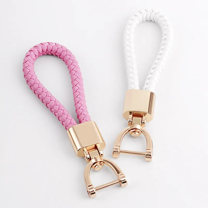 High-Grade Keychain for Men Women Rotatable Key Chain Luxury Hand Woven Leather Horseshoe Buckle Car Key Ring Holder Accessories