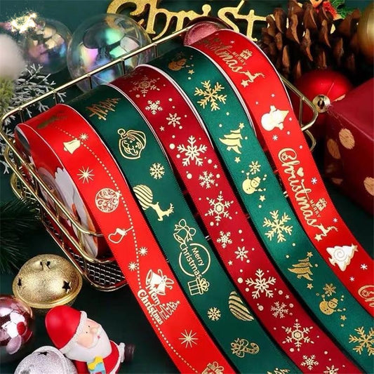 5yards 1inch 25mm Christmas Ribbon Printed Christmas Polyester Ribbon for Handmade Design Christmas Decoration