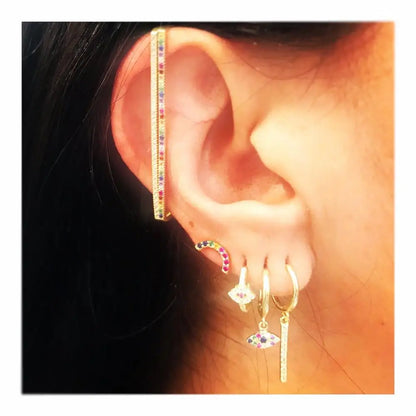 Fashion Women Jewelry 1 Piece Ear Cuff No Piercing Ear Clip White Rainbow Cz Rectangle Cuff Earring
