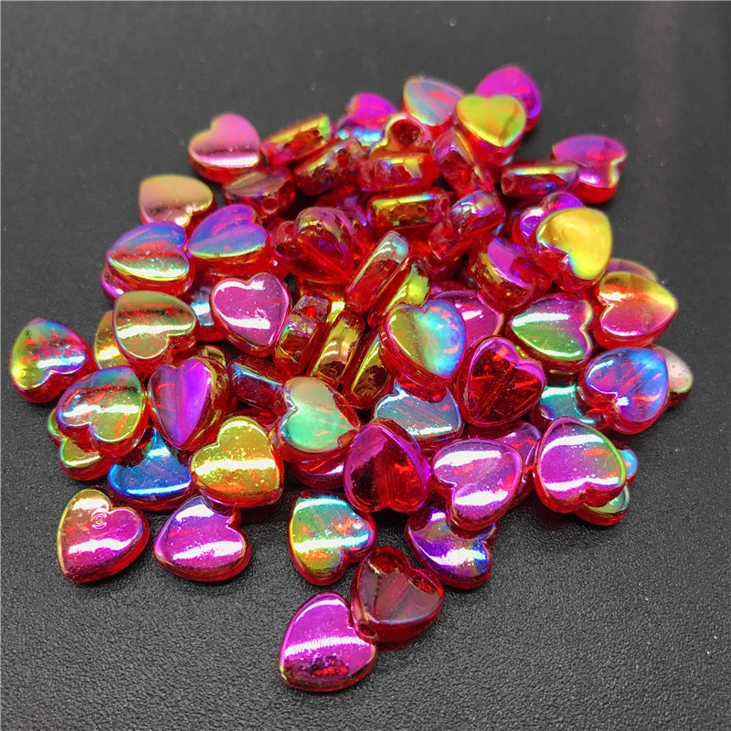 100pcs 8mm Acrylic Spacer Beads Heart-Shaped Charm Transparent Rainbow Color Beads for Jewelry Making DIY Jewelry Accessories