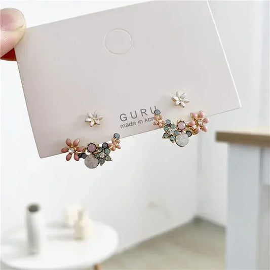 Korean Jewelry Fresh Cute Hook Drop Oil Flower Stud Earrings Crystal Earring for Women