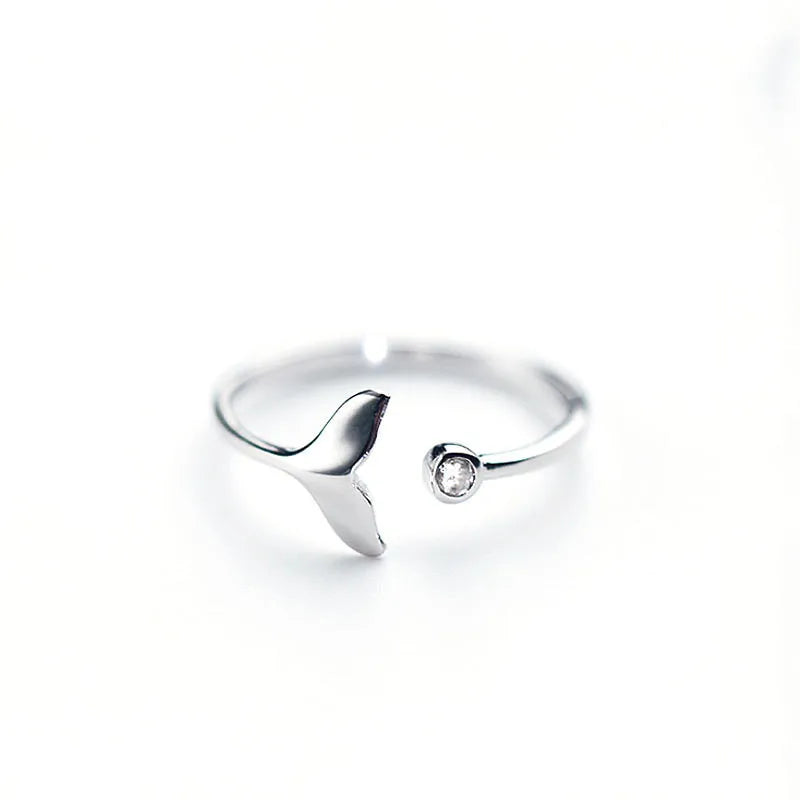 Whale Tail Silver Plated Ring Women Mermaid Tail Rings for Girls Silver Color Mermaid Tear Jewelry Femme