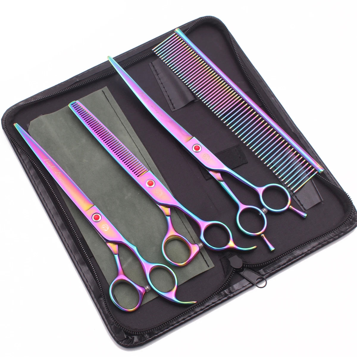 Purple Dragon 8" Stainless Dog Scissors Kit Straight Shears Thinning Shears Curved Shears Pet Scissors Grooming Scissors Z3005