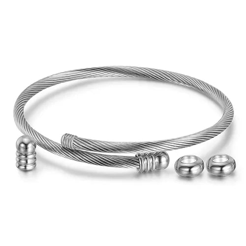 Unisex Elastic Cable Wire Bangle Stainless Steel Bracelet Screw With Removable End Plug Twisted Cuff Charm Beads Fit DIY Jewelry