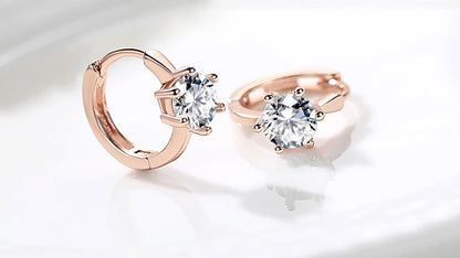 ZHOUYANG Stud Earrings for Women Classic Six Claw Clear AAA+Cubic Zirconia Rose Gold Color Fashion Jewelry for Girls KAE094