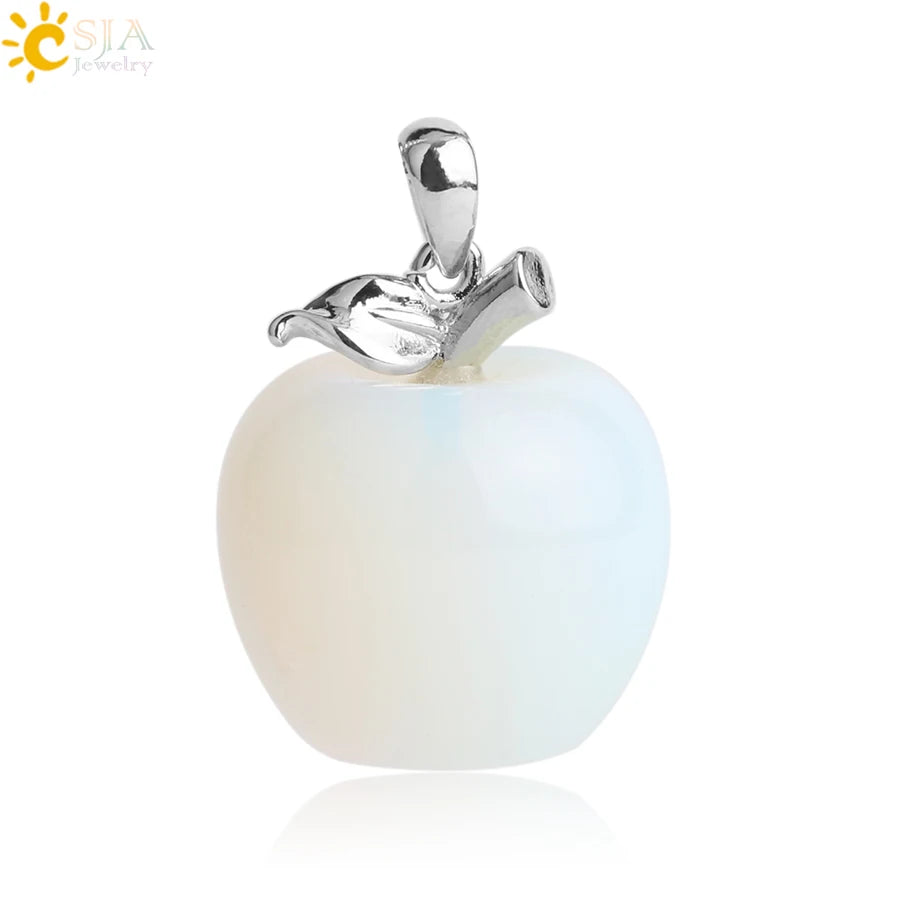 CSJA Apple Natural Stone Pendant Crystal Amethysts Pendants Rose Pink Quartz Necklaces Jewelry for Female Women Chrismtas G046