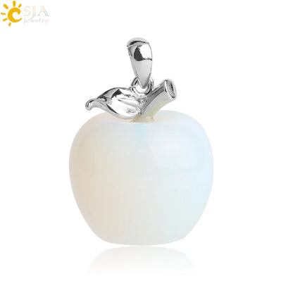 CSJA Apple Natural Stone Pendant Crystal Amethysts Pendants Rose Pink Quartz Necklaces Jewelry for Female Women Chrismtas G046