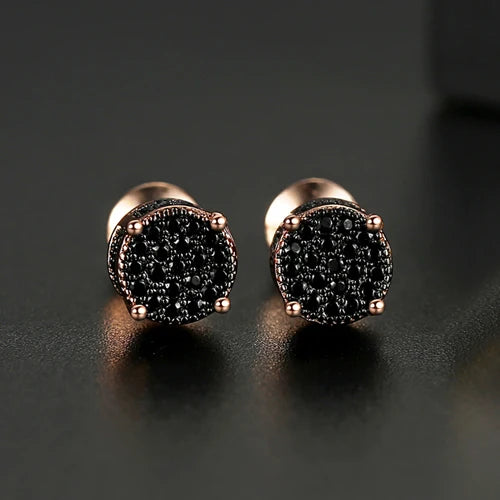 LUOTEEMI Elegant Small Hip Hop Round Stud Earrings for Women Korean Style AAA Black/White Cubic Zircon Fashion Jewelry for Men