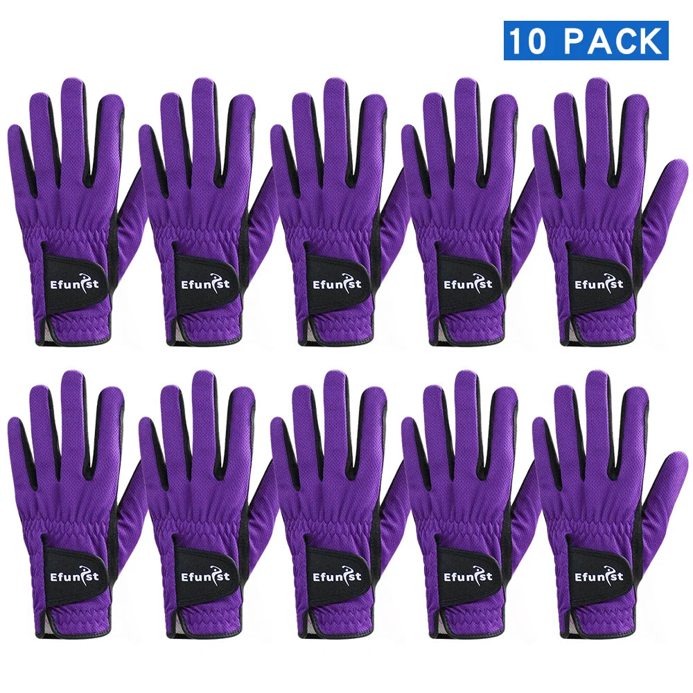 10 Pcs Efunist Golf Glove Men Left Hand Breathable Green 3D Performance Mesh Non-Slip Micro Fiber Golf Gloves