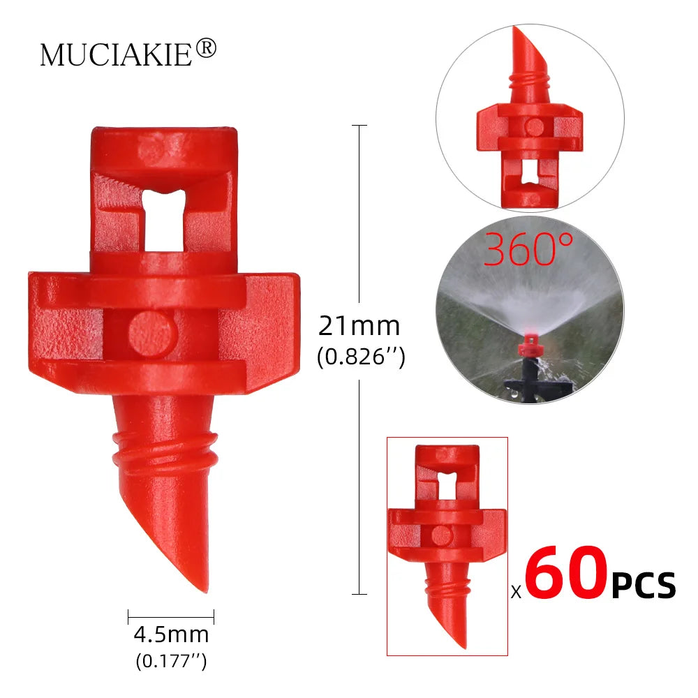 MUCIAKIE 60pcs/Pack 90 180 360 Degree Refraction Nozzle Garden Irrigation for Plant Spray Nozzle Mist Sprayer Irrigation Fitting