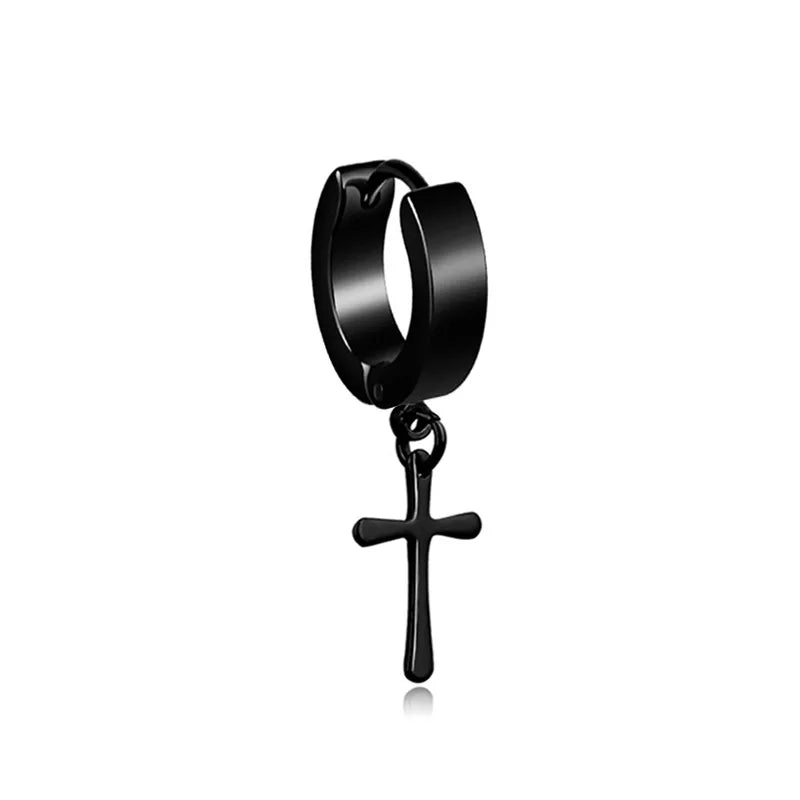 1 Piece Men Cross Stars Pendant Punk Round Cartilage Stainless Steel Earring for Men Piercing Stud Earrings for Women