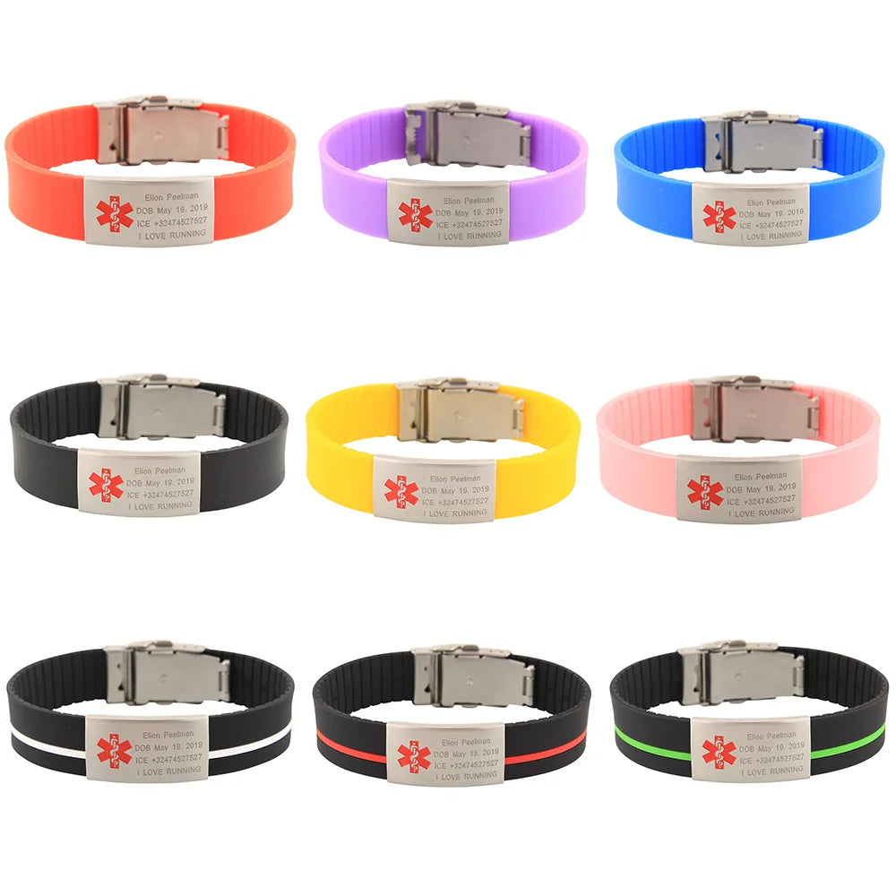 Custom Children ID Bracelet Child Engraved Identification Bracelets Baby SOS Wrist Band Kids Boys ID Safety Silicone Wristbands