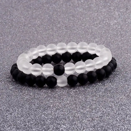 Couples Distance Bracelet Natural Wood Stone White and Black Yin Yang Beaded Bracelets for Men Women Best Friend Valentine's Day