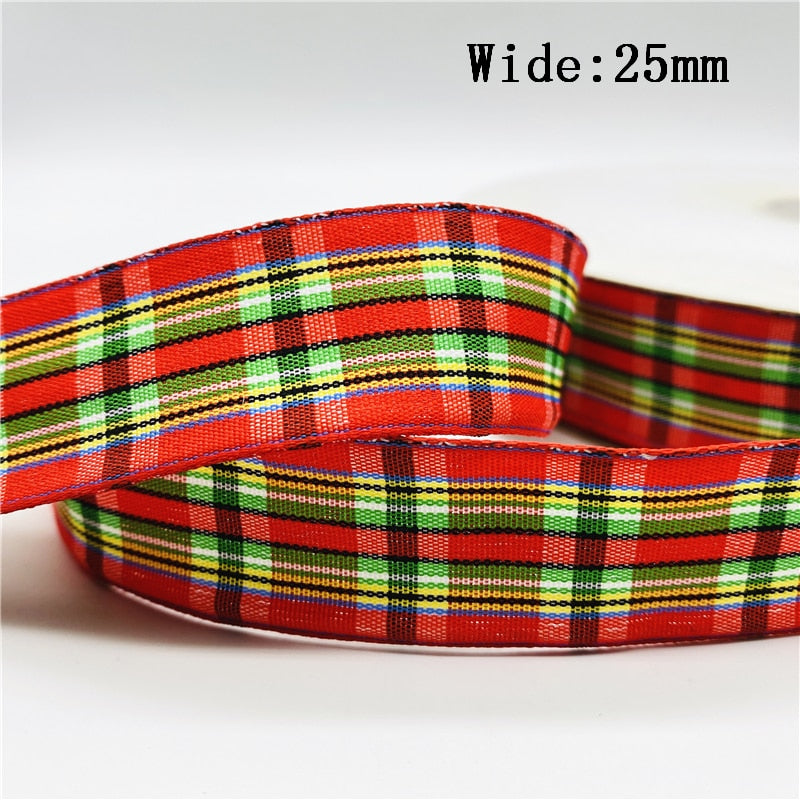 5yards/Lot 25mm Plaid Ribbon Christmas Decor Ribbon for Handmade Design Christmas Decoration DIY