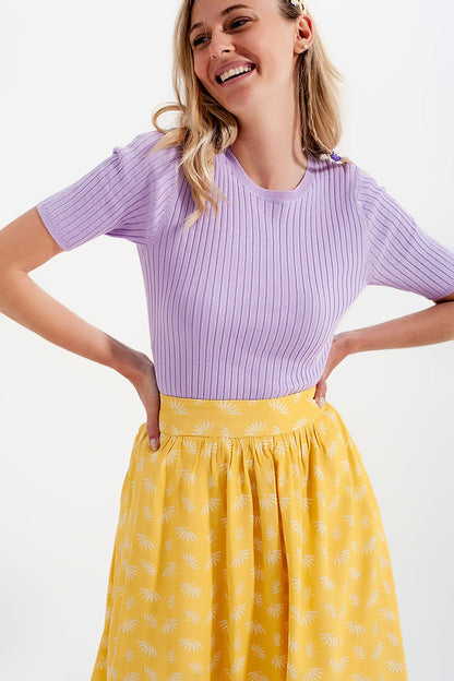 Ribbed Knit Short Sleeve Top in Lilac