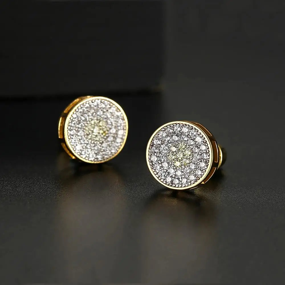 LUOTEEMI Elegant Small Hip Hop Round Stud Earrings for Women Korean Style AAA Black/White Cubic Zircon Fashion Jewelry for Men