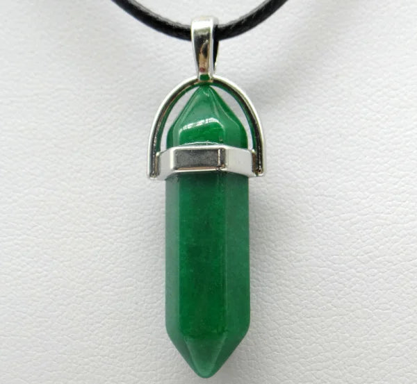 1PCS Natural Stone Quartz Crystal Opal Agates Hexagonal Column Pendulum Pendant Leather Chains Necklace Fashion Charms Pendant