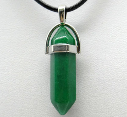1PCS Natural Stone Quartz Crystal Opal Agates Hexagonal Column Pendulum Pendant Leather Chains Necklace Fashion Charms Pendant