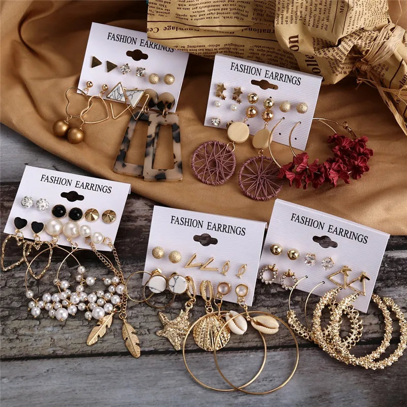 17KM Vintage Tassel Acrylic Earrings for Women Bohemian Earrings Set Big Dangle Drop Earring 2020 Brincos Female Jewelry