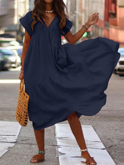 Bohemian Summer Womens Sundress ZANZEA Fashion v Neck Midi Vestidos Female Solid Ruffle Dresses Asymmetrical Robe