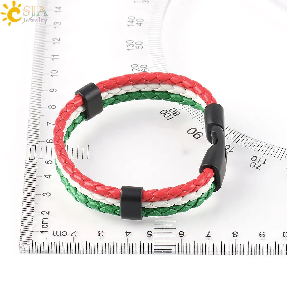 CSJA Colombia Spain Flag Bracelets Men & Women PU Leather Braided France Germany Hungary Nations Country Pulsera España P044