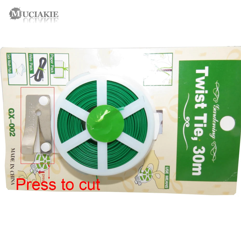 MUCIAKIE 30m/50m Plant Twist Tie With Cutter Sturdy Green Coated Wire for Gardening Home Office Reusable Wire Cable With Slicer