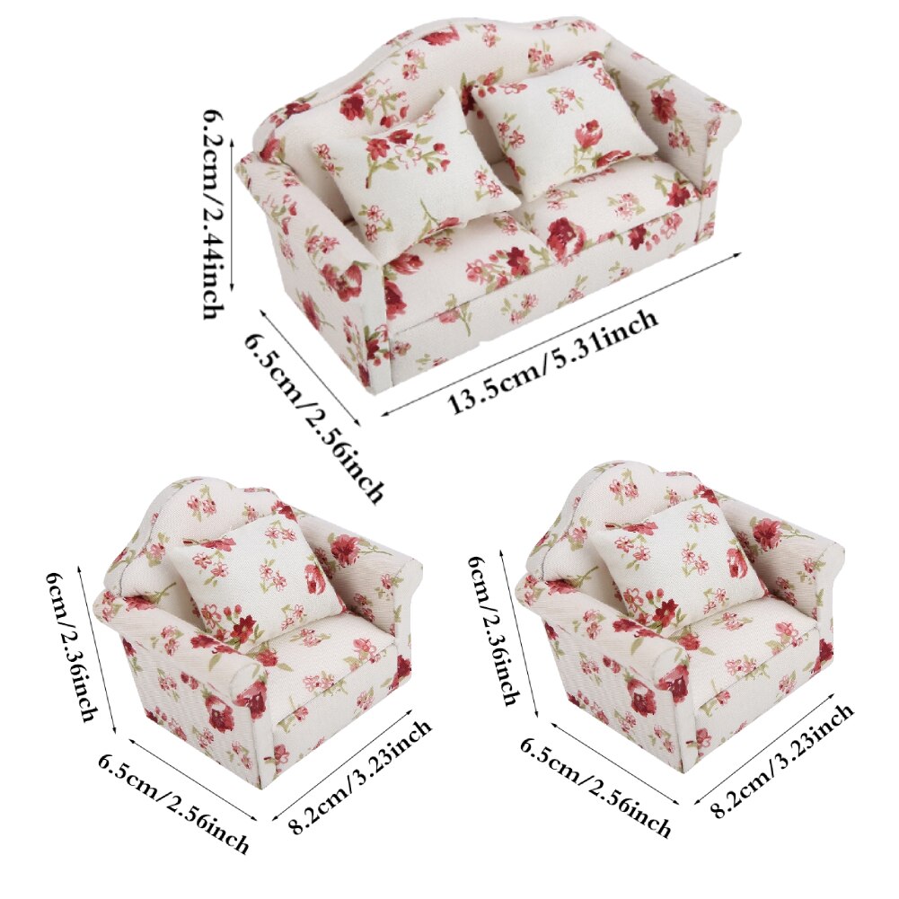 1/12 Miniature Sofa Simulation Dollhouse Sofa Living Room Furniture Children Doll House DIY Pretend Play Role Toys