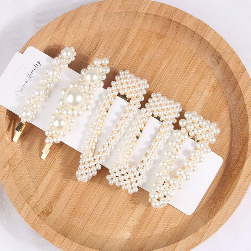 5Pcs/Set Pearl Hair Clip Snap Button Hair Pins for Women Sweet Pearl Hairpin Hair Clips Jewelry Lady Barrette Stick