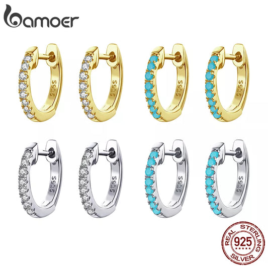 BAMOER 925 Sterling Silver Round Circle Hoop Earrings for Women Gold Color Earrings Sterling Silver Jewelry