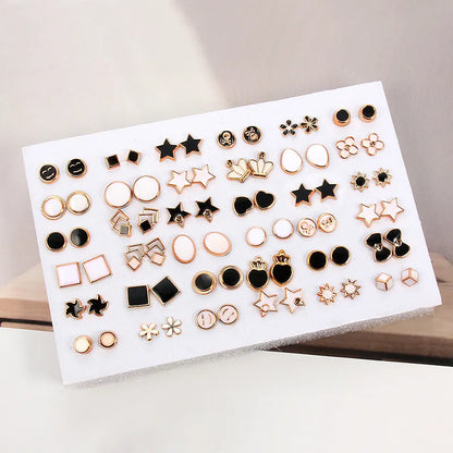 36Pairs/18pairs Earrings Mixed Styles Rhinestone Sun Flower Geometric Animal Plastic Stud Earrings Set for Women Girls Jewelry