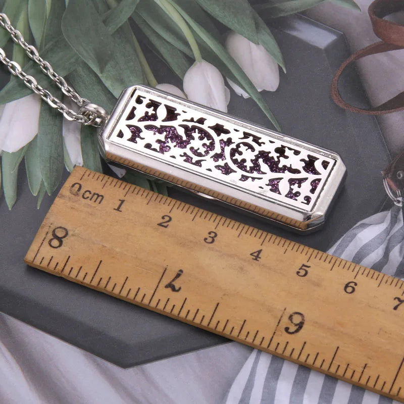 Square Stainless Steel Magnetic Aromatherapy Diffuser Necklace Jewelry Perfume Locket Pendant Essential Oil Locket Necklace