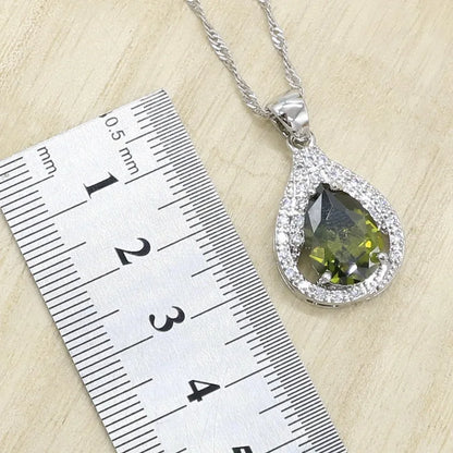 New Green Peridot Zircon Silver 925 Jewelry Set Women Bracelet Earrings Necklace Pendant Ring Birthday