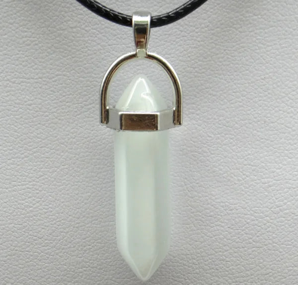 1PCS Natural Stone Quartz Crystal Opal Agates Hexagonal Column Pendulum Pendant Leather Chains Necklace Fashion Charms Pendant