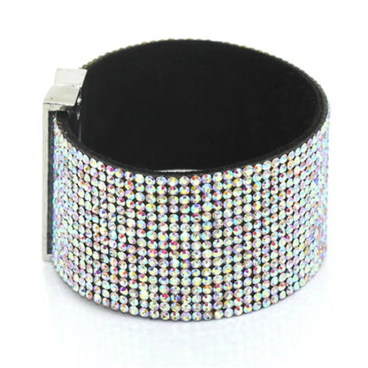 XQNI New Fashion High Quality Handmade Crystal Leather Bracelet for Men Women Trendy Black Rhinestone Classic Charm Bracelet.