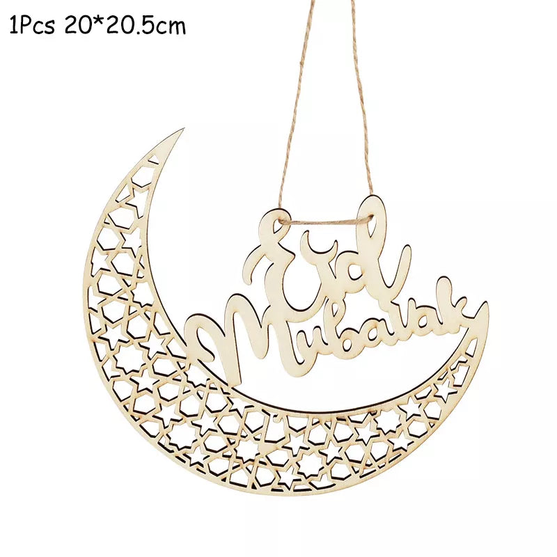 Wooden EID Mubarak Decoration Ramadan Mubarak Ornaments Islamic Muslim Pendant Eid Al Adha Party Supplies Ramadan Kareem