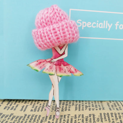 Fashion Brooch Pins for Woman Brooches Cute Girls Cartoon Models Acrylic Brooches Kawaii Pompom Clothing Jewelry Accessories
