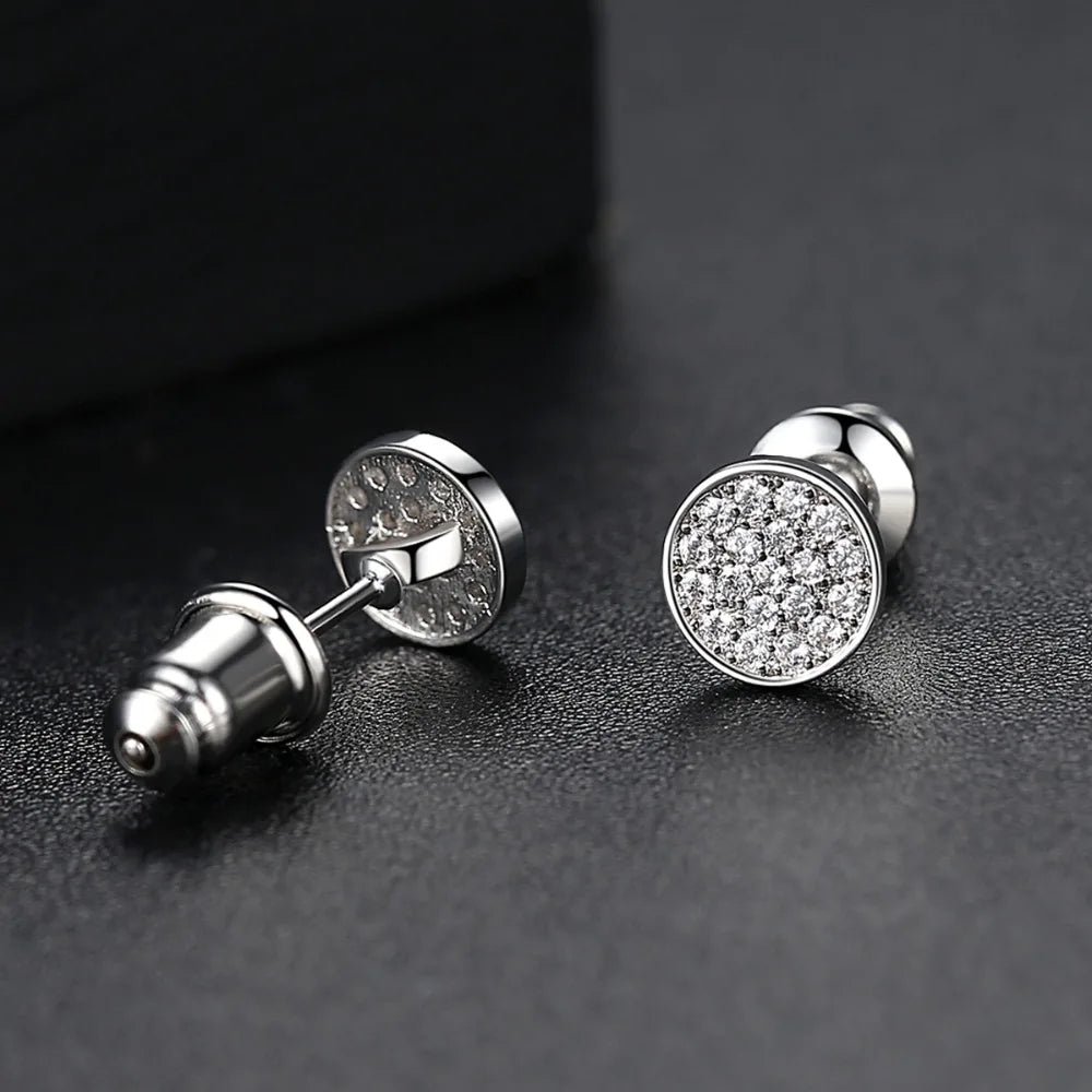 LUOTEEMI Elegant Small Hip Hop Round Stud Earrings for Women Korean Style AAA Black/White Cubic Zircon Fashion Jewelry for Men