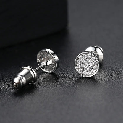 LUOTEEMI Elegant Small Hip Hop Round Stud Earrings for Women Korean Style AAA Black/White Cubic Zircon Fashion Jewelry for Men