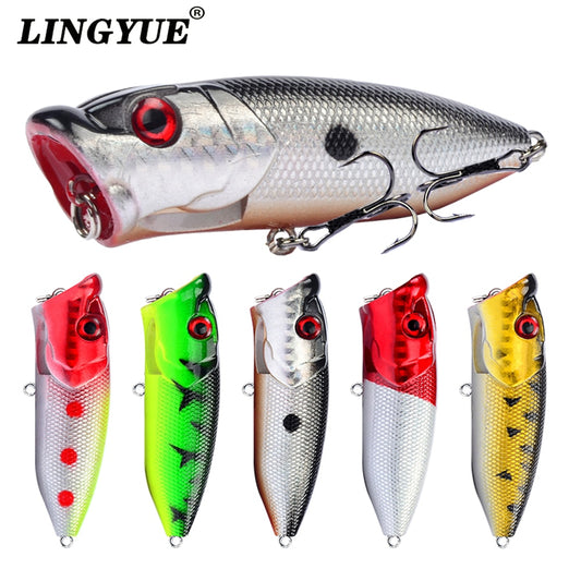 Hot 1pcs Fishing Lures 6.5cm/12g Topwater Popper Bait 5 Color Hard Bait Artificial Wobblers Plastic Fishing Tackle With 6# Hooks