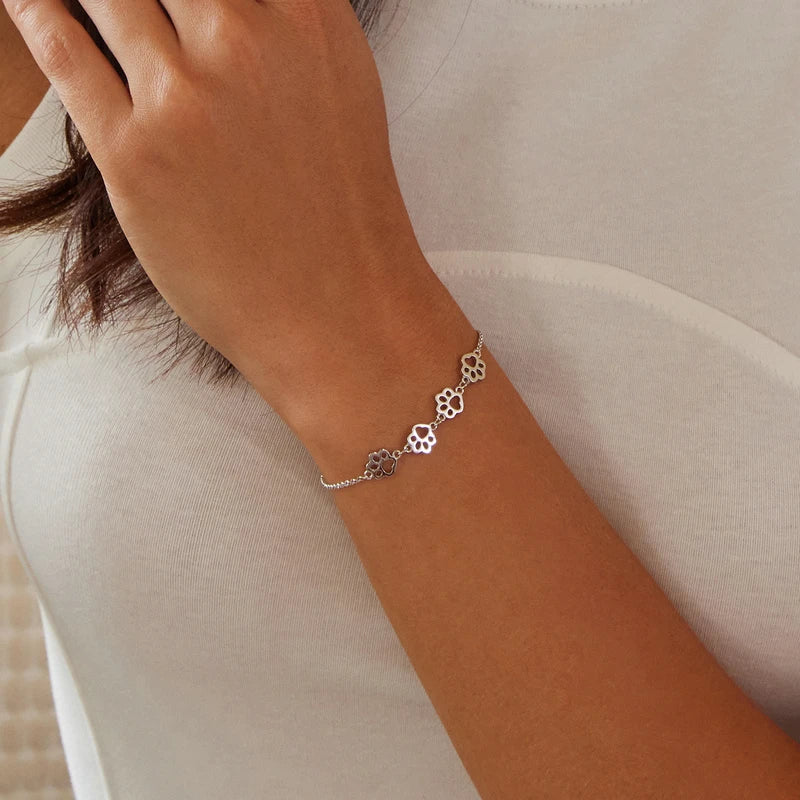 Bamoer 925 Sterling Silver Cute Pet Footprints Bracelet Cat Paw Adjustable Chain Bracelet for Women Birthday