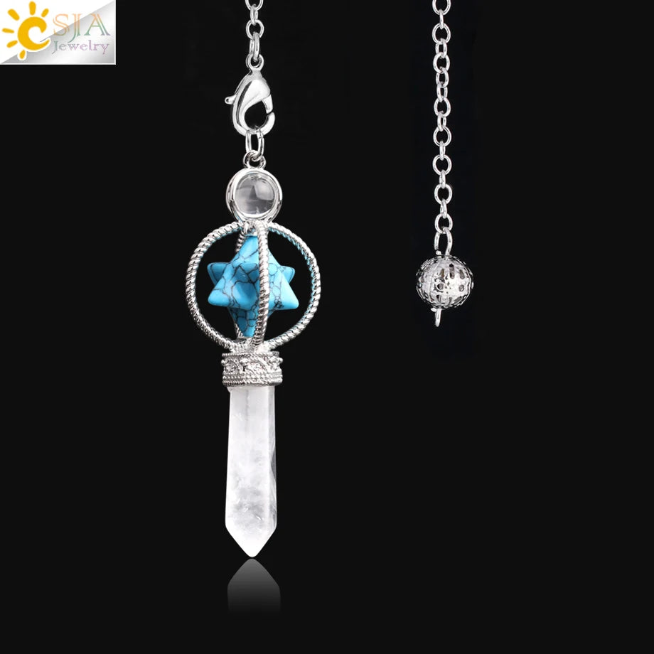 CSJA Merkaba Dowsing Pendulum Quartz Natural Stone Crystal Reiki Healing Pendule Pendant Pendulums Radiesthesia Pendulos F770