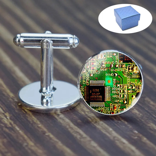 1 Pair Circuit Board Picture Cufflinks Computer Geek Cufflinks Men Fashion Metal Wedding Cufflinks Nerd Geek