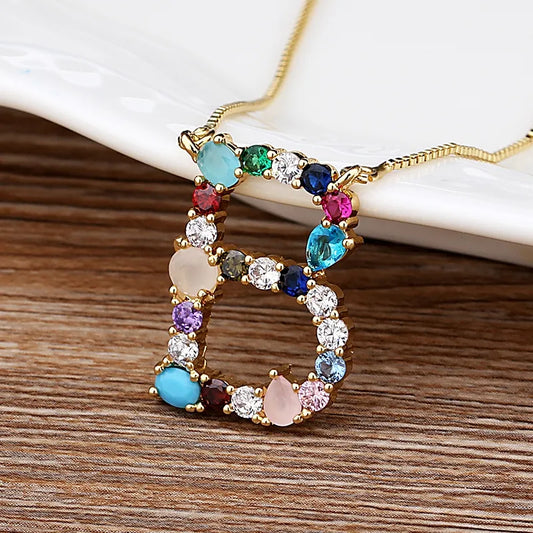 New Arrival Personal Name Letter Necklace Rainbow CZ Initials Alphabet Women Girls Gorgeous Family Jewelry