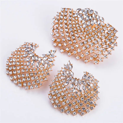 Ahmed Fashion Bohemian Full Rhinestone Gold Silver Shell Stud Earring Ring for Women New Trend Statement Wedding Jewelry