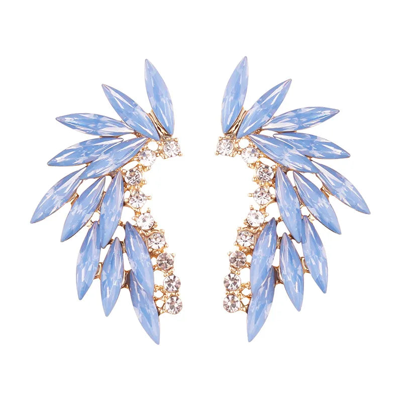 LUBOV Shining Rhinestone Wings Stud Earrings Acrylic Crystal Stone Women Piercing Earrings Trendy Wedding Jewelry Christmas