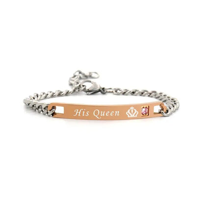 2 Style His Queen Her King Black Rose Gold Color Women's Male Chain Crystal Couple Bracelet for Men Femmo on Hands Jewelry