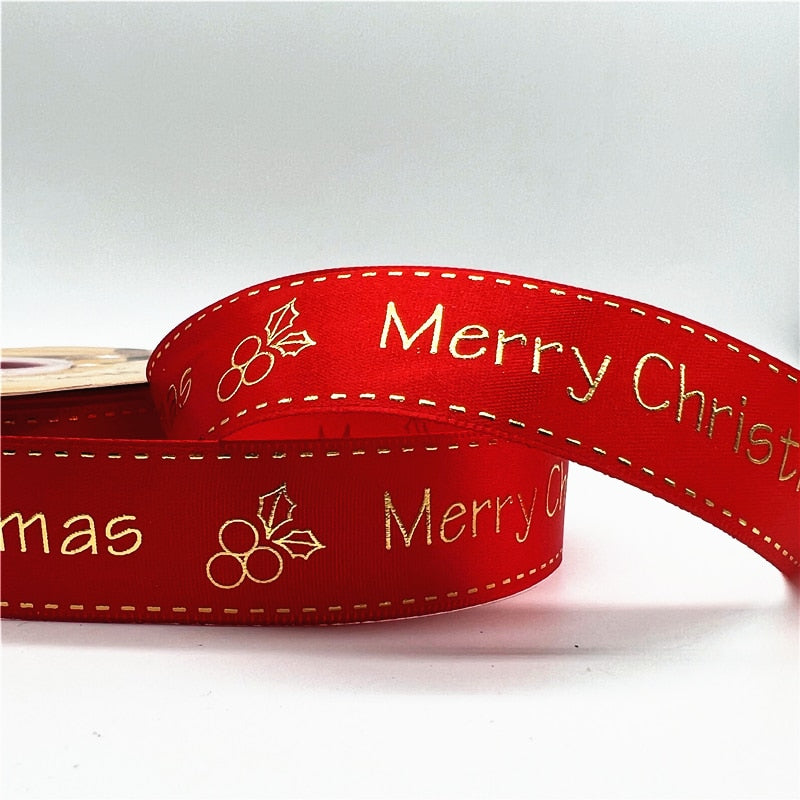 5yards 1inch 25mm Christmas Ribbon Printed Christmas Polyester Ribbon for Handmade Design Christmas Decoration DIY