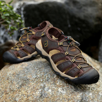 Summer Men's Sandals Leather Men Shoes Men Breathable Design Outdoor Men Leather Sandals Fashion Walking Roman Sneakers